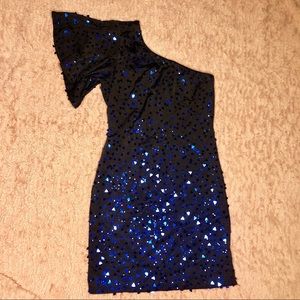 Mini black, one shoulder, sequin dress!